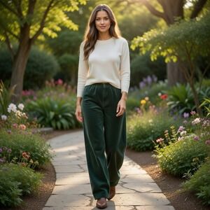 Lauren Ralph Lauren Olive Green Velvet Pants Womens 8 Straight Leg High Rise